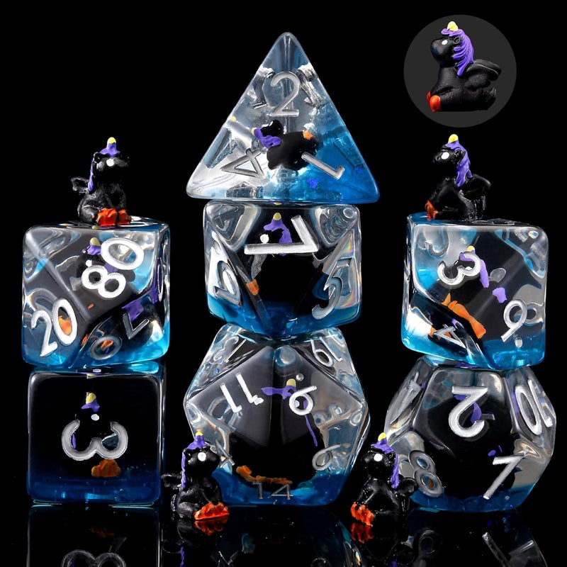 weyano Resin D&D Dice Set, Black Unicorn DND Animal Polyhedral Dice for Dungeons and Dragons, RPG, MTG DND 7-DIE (D4, D6, D8, D10, D12, D20, D%) for Ages 15 and Up - Image 2